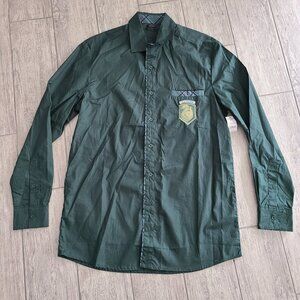 Harry Potter Hufflepuff Universal Studios Men’s Button-Up Shirt green Size M NEW